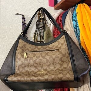 Coach Tan and Black Signature Shoulder Bag